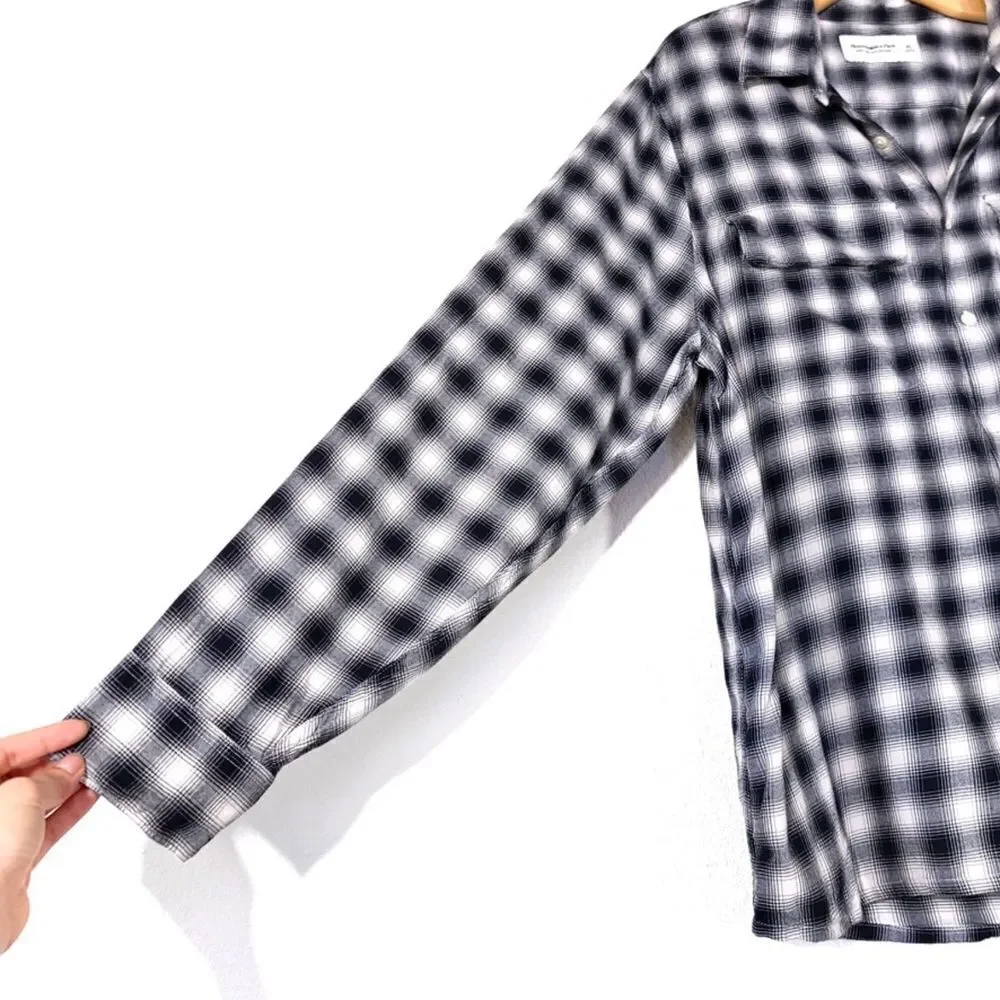 ABERCROMBIE & Fitch Boyfriend Fit Oversized Button Down Shirt in Black Plaid XL
